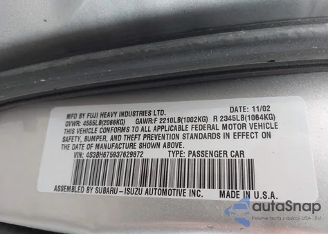 2003 Subaru Outback из США, поврежденный, VIN 4S3BH675937629872